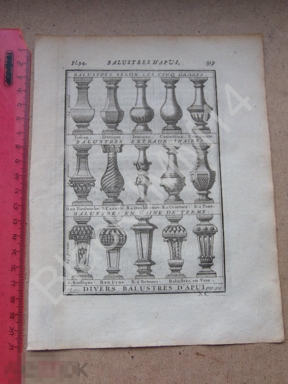 1720 г. Гравюра Архитектура Джакомо да Виньоле Балясины Перила