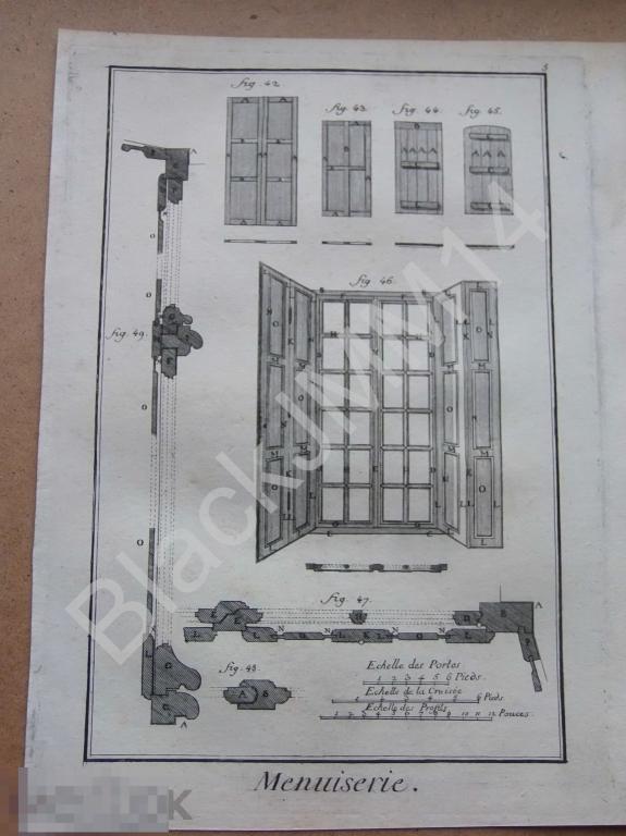 1779 г. Гравюра на меди Столярные работы Столяр Окна