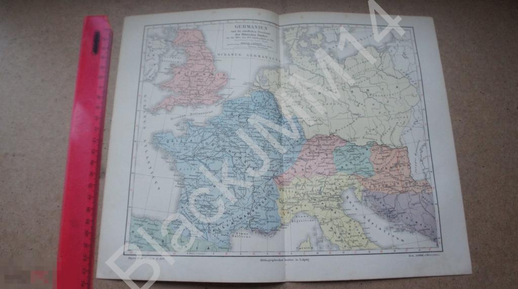1897 г. Карта Германия и северные провинции во времена Римской империи Галия