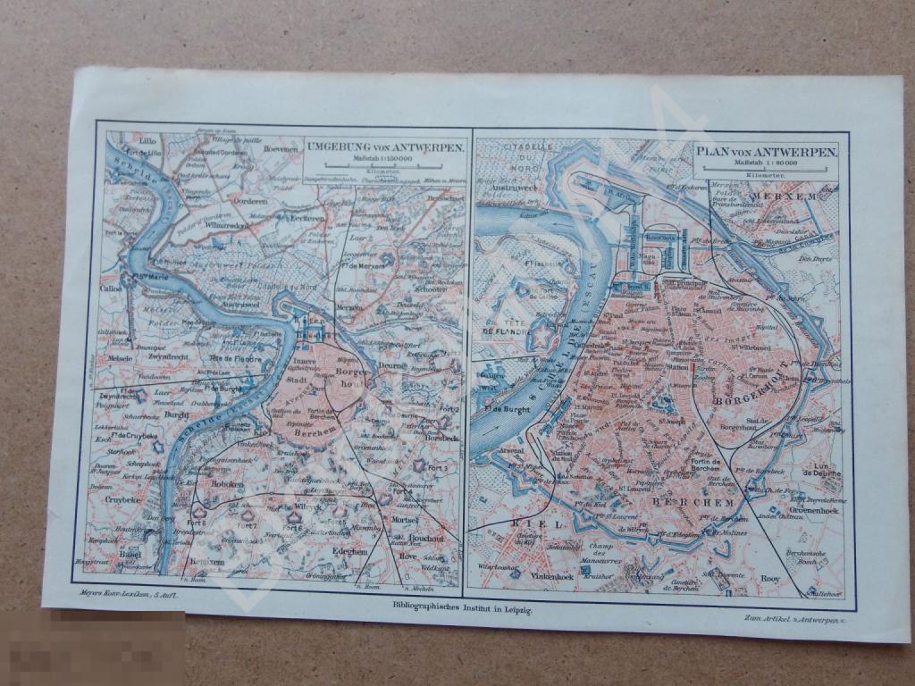 1896 г. Карта План Антверпен Окрестности