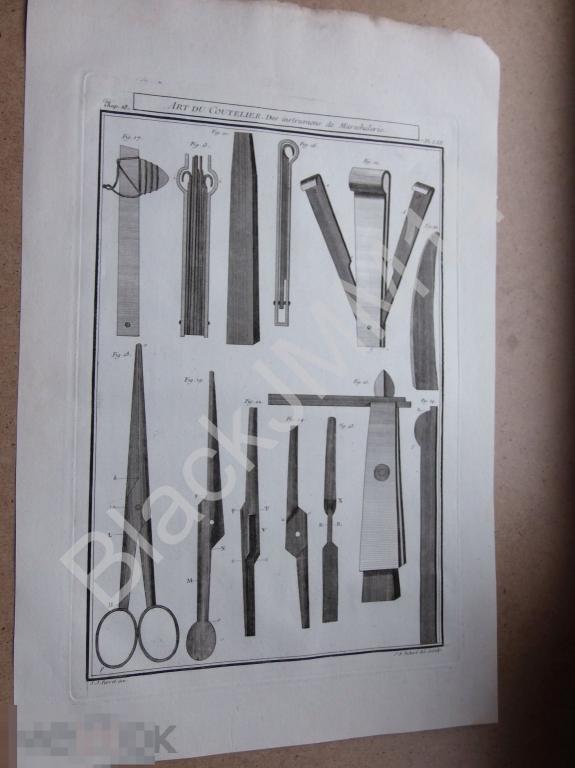 1771 г. Гравюра на меди Искусство изготовления ножей Ковка Инструмент Кузнечное дело