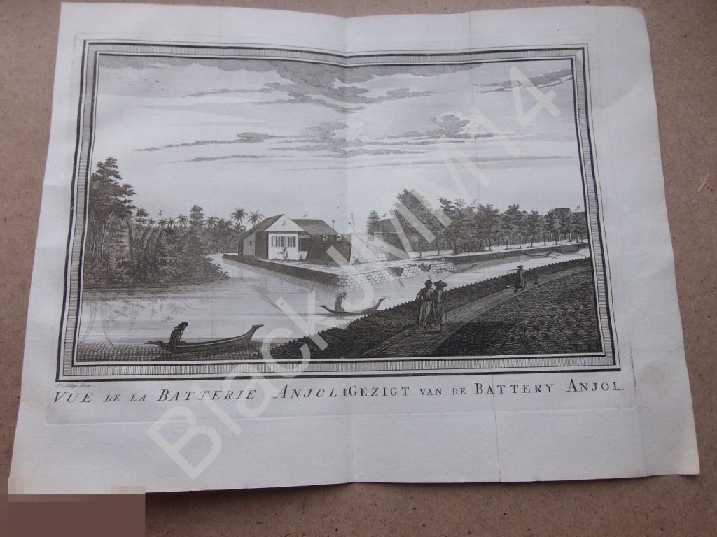 1763 Гравюра на меди Глубокий оттиск Ява Джакарта Индонезия Форт Батарея Анкол