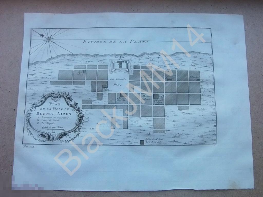 1774 Гравюра на меди Глубокий оттиск Карта План Ла Плата Буенос-Айрес Аргентина