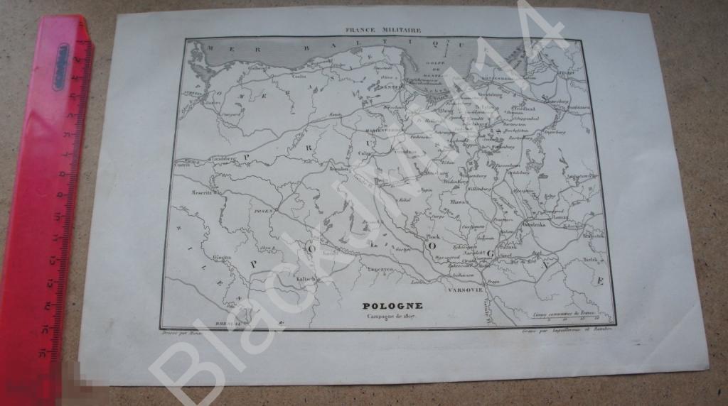 1838 г. Карта История французской армии Польша Кенигсберг Тильзит Кройцбург