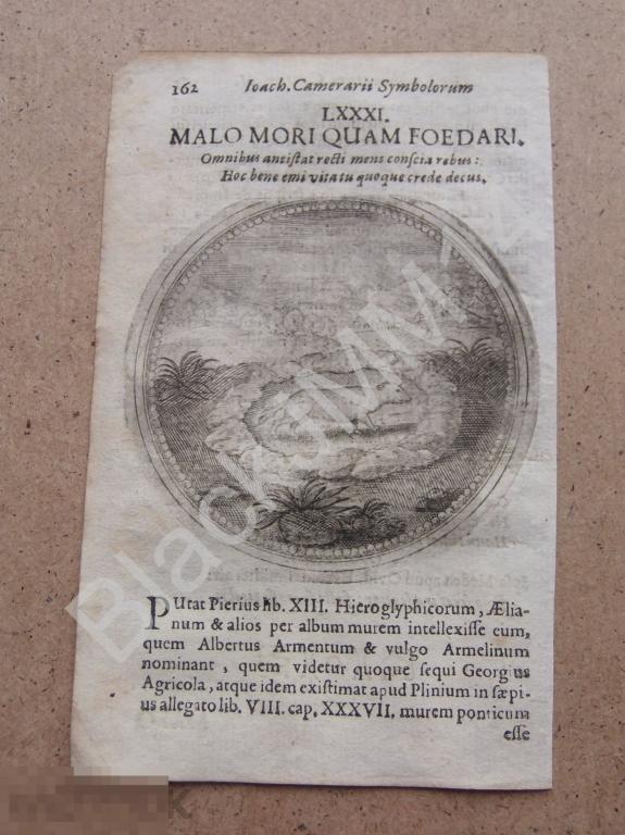 1677 Гравюра медь Камерарий Символы Эмбемы Латынь Изречение лучше умереть чем быть грязным