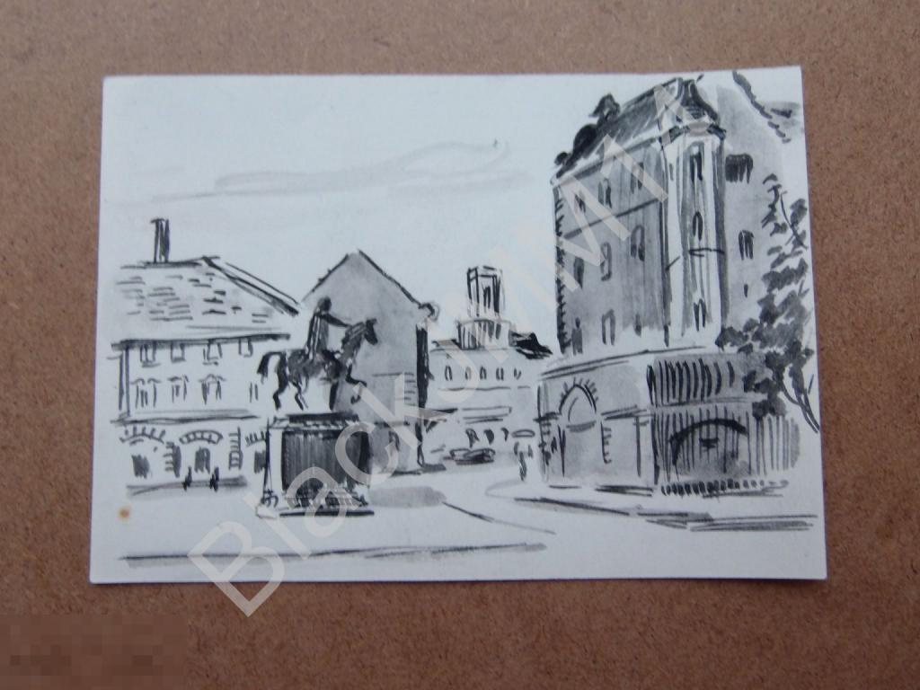 1965 г. Гринченко В.И. Рисунок  Европа Веймар Памятник Карлу