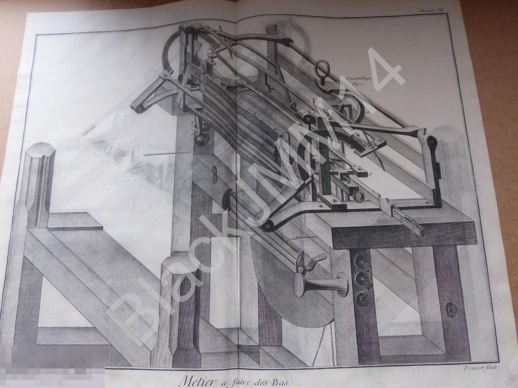 1763 г. Гравюра на меди Дени Дидро Станок Трикотаж Изготовление Чулки