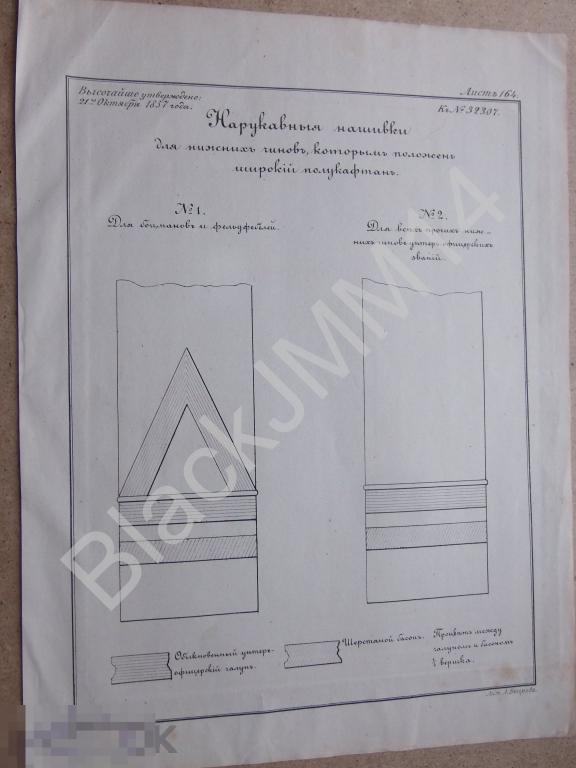 1857 Литография Утверждено Нарукавные нашивки нижних чинов Полукафтан