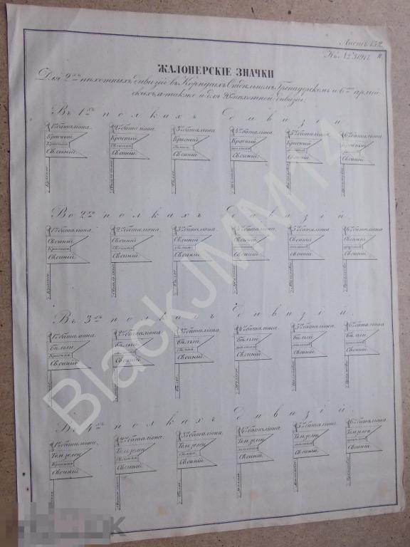1857 Литография Утверждено Жалонерские значки Пехотные