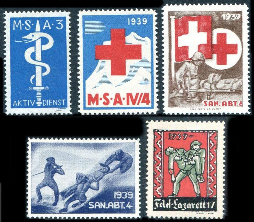 Швейцария 1939 ВМВ военная полевая почта САНИТАРНАЯ СЛУЖБА Красный Крест солдатские марки FELDPOST