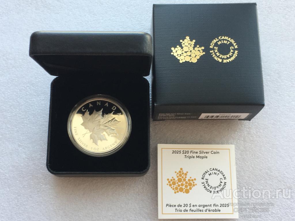 Канада 20 долларов 2025 Тройной кленовый лист Triple Maple Leaf СЕРЕБРО
