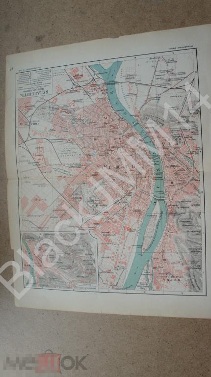 1902 г. Карта План Будапешт Дунай