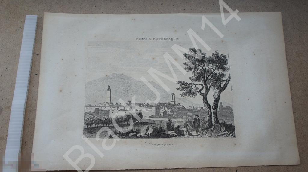 1838 г. Гравюра Живописная Франция Гюго А. Лазурный берег Прованс Драгиньян
