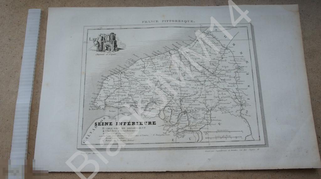 1838 г. Карта Живописная Франция А. Гюго Приморская Сена Нормандия