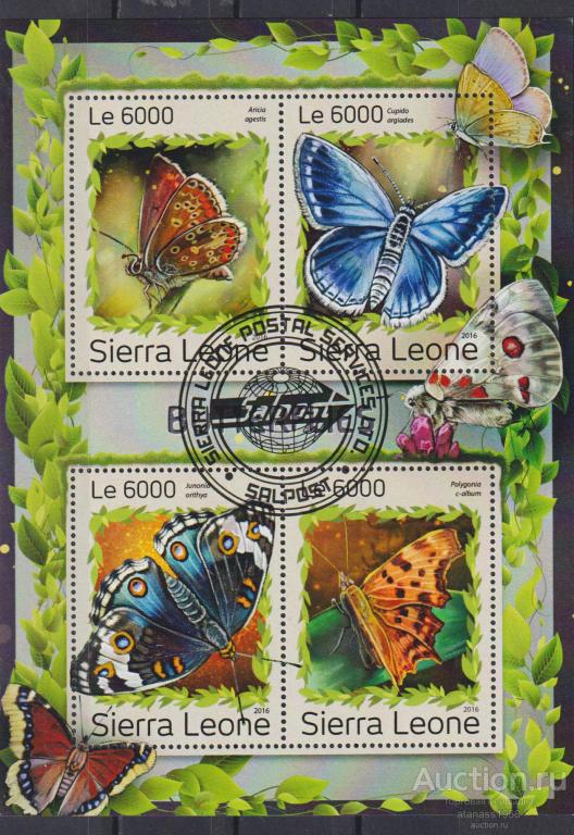 Сьерра Леоне Гашеный блок Фауна Насекомые Бабочки  2016