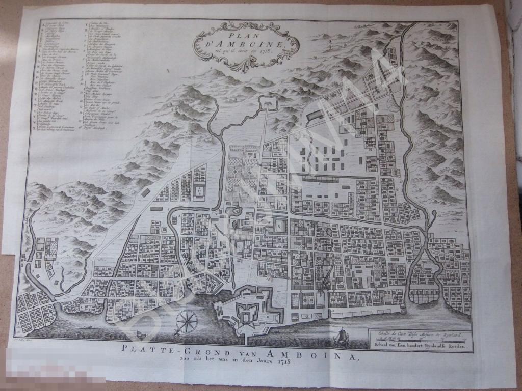 1755 Гравюра на меди Глубокий оттиск Карта план Амбон Ост-Индия Индонезия