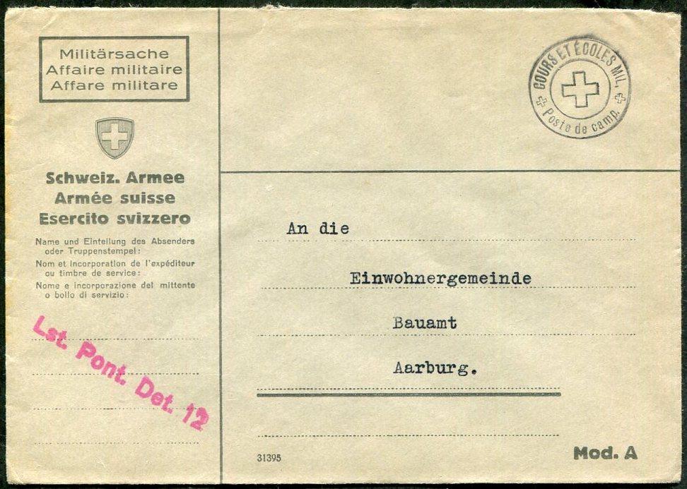 Швейцария 1939-45 ВМВ военная полевая почта инженерные войска Школа понтонёров FELDPOST конверт