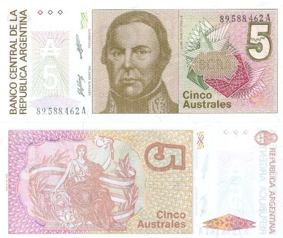 Аргентина 5 аустралей 1985-1989 P324b пресс unc