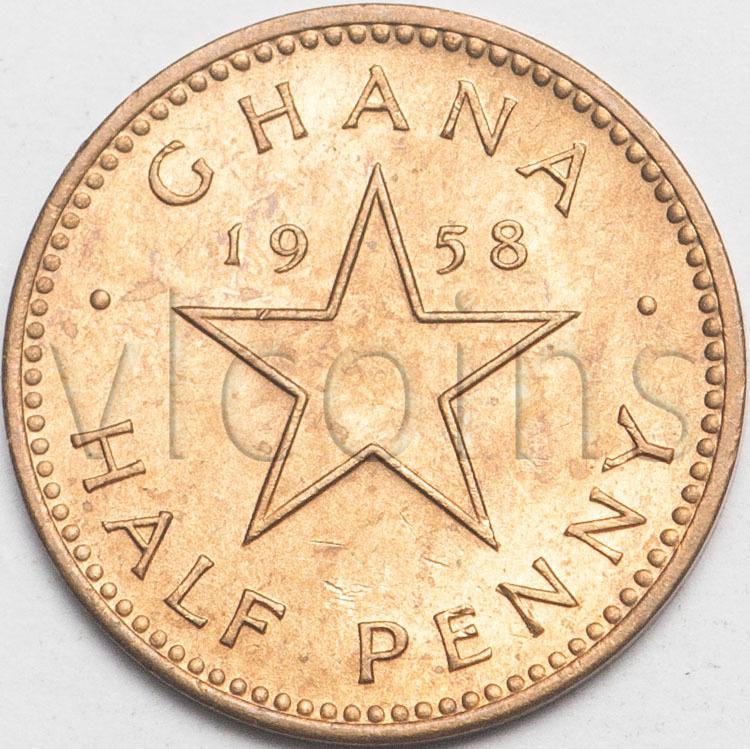 Гана 1/2 пенни 1958 Кваме Нкрума звезда XF AU 65281