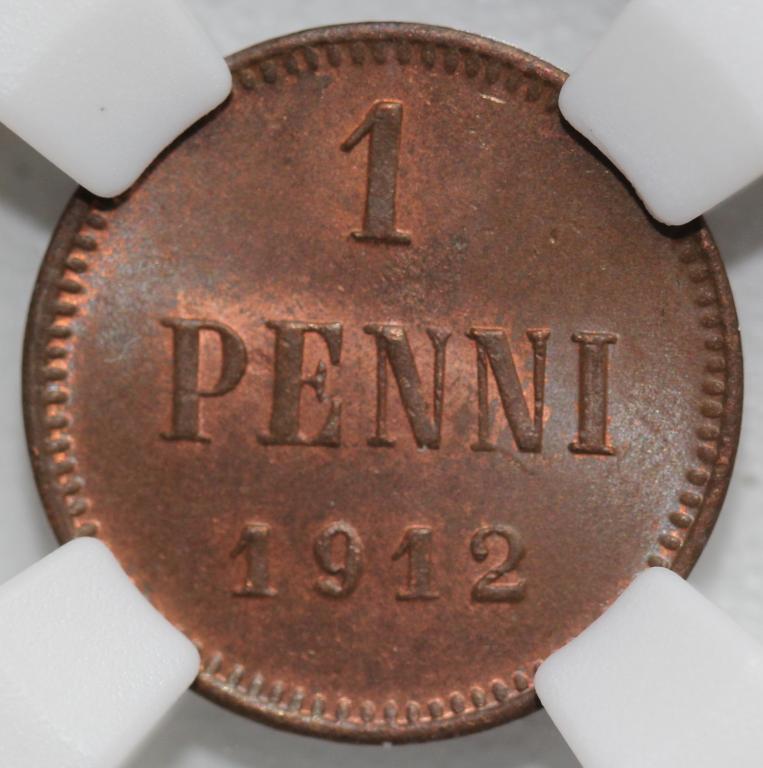 1 пенни 1912 Русская Финляндия слаб ННР MS 65 RB #1