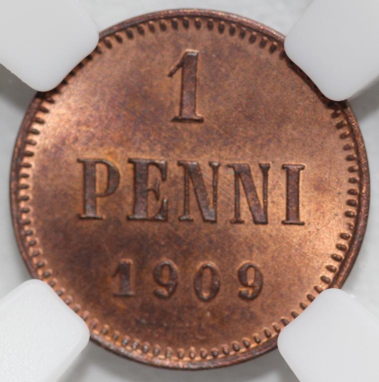 1 пенни 1909 Русская Финляндия слаб ННР MS 65 RB №1