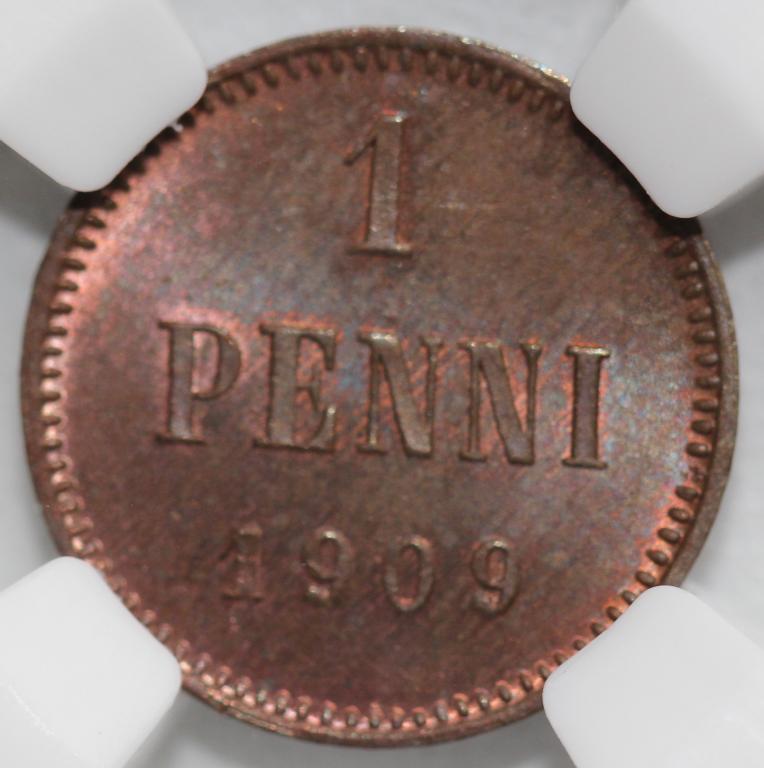 1 пенни 1909 Русская Финляндия слаб ННР MS 65 RB №2