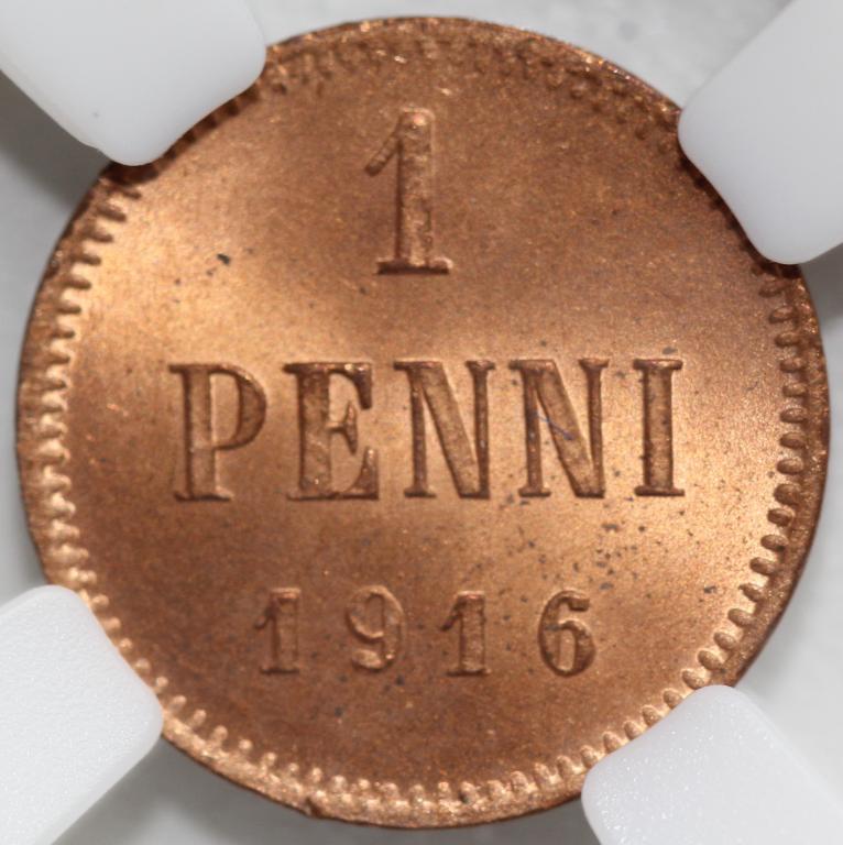 1 пенни 1916 Русская Финляндия слаб ННР MS 66 RD Top Grade