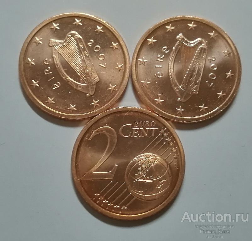 ИРЛАНДИЯ. 2 евроцента 2007 года UNC Штемпельный блеск. (90829) 1 монета
