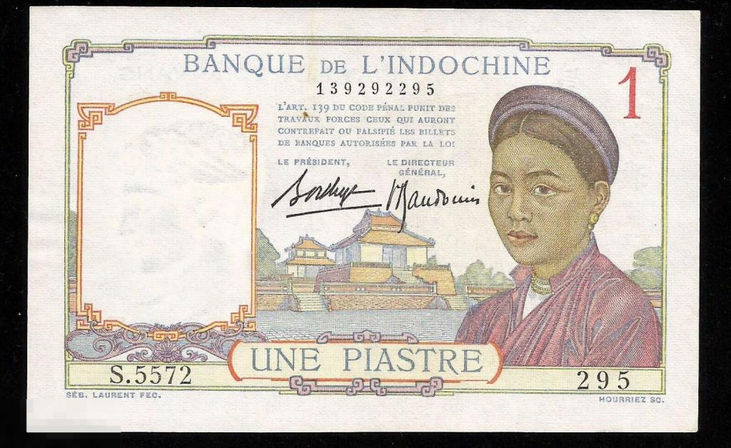 * Французский Индокитай 1 Пиастр 1932 - 1949 ! UNC !