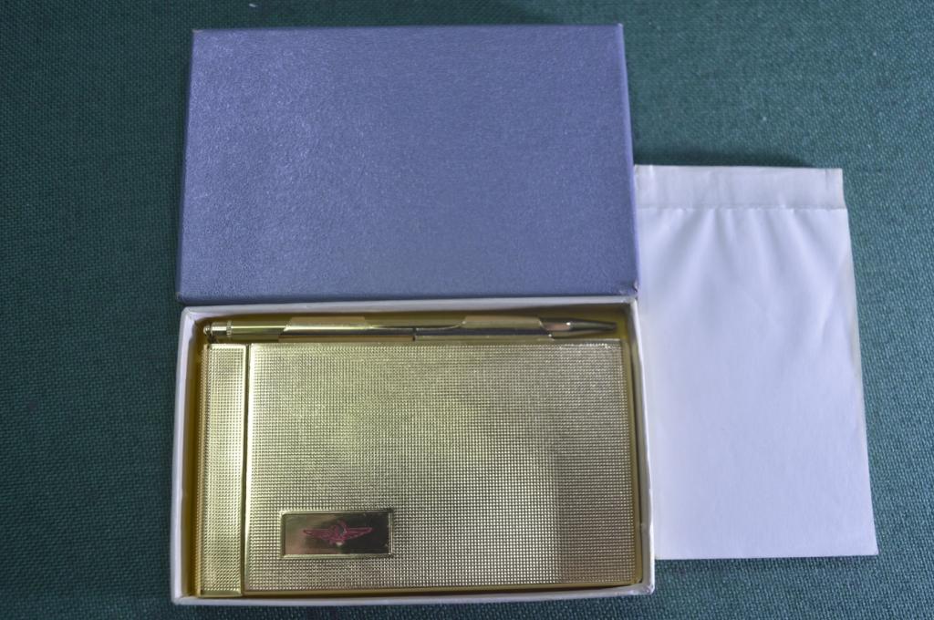 Блокнот металлический записная книжка с ручкой и сменным блоком "Аэрофлот". Коробка. СССР.