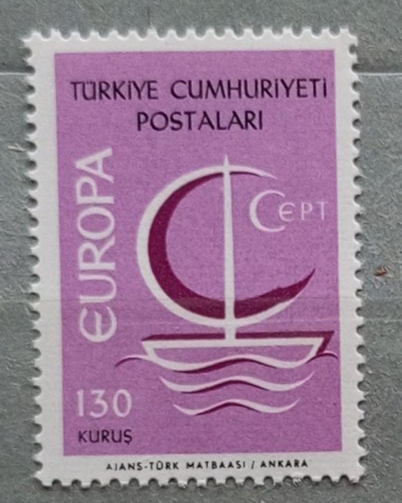 Марка чистая. Турция 1966. Европа CEPT. Корабль.