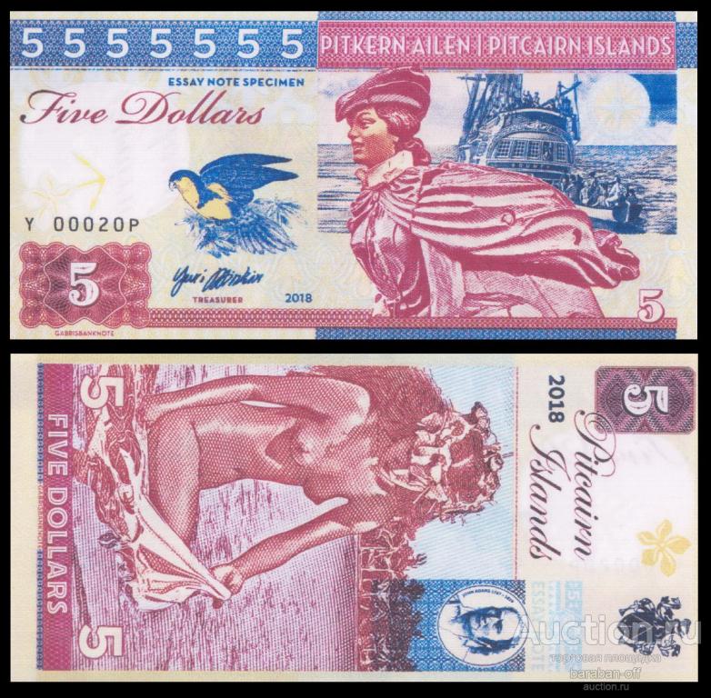 Остров Питкэрн. 5 долларов 2018 года. Сувенирная эротическая банкнота. Бумага с водными знаками