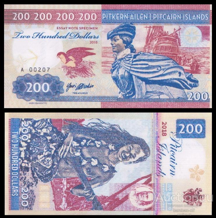 Остров Питкэрн. 200 долларов 2018 года. Сувенирная эротическая банкнота. Бумага с водными знаками