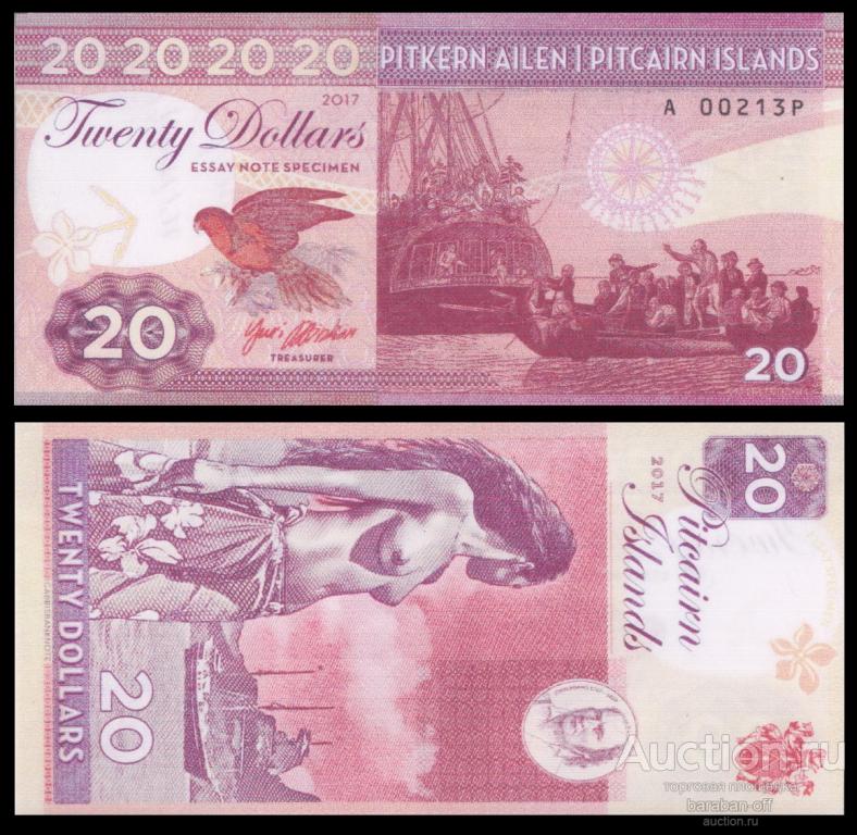 Остров Питкэрн. 20 долларов 2017 года. Сувенирная эротическая банкнота. Бумага с водными знаками