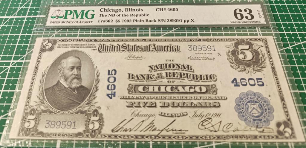 Банкнота 5 долларов США 1902 года CHICAGO PMG 63 EPQ