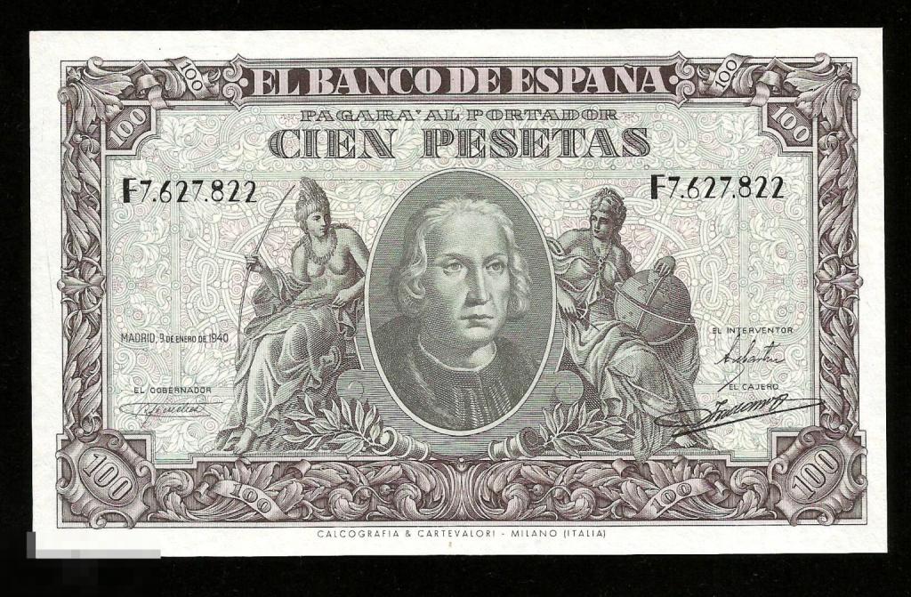 ✦ ▱ ✦ Испания 100 Песет 1940 ! Колумб ! UNC ! #42