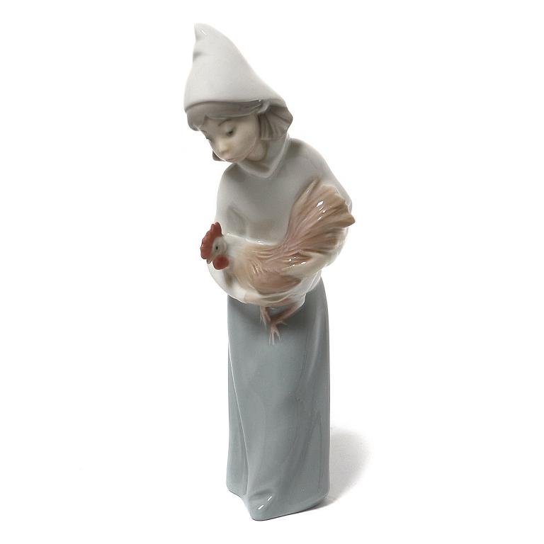 Фарфоровая фигура "Пастушка с петухом". Lladro