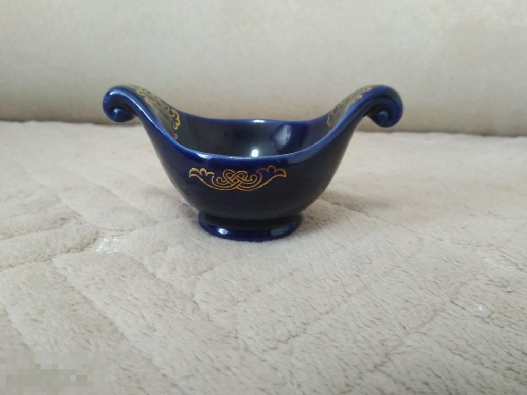 Фарфор. Солонка,розетка икорница,кобальт,позолота (2к)