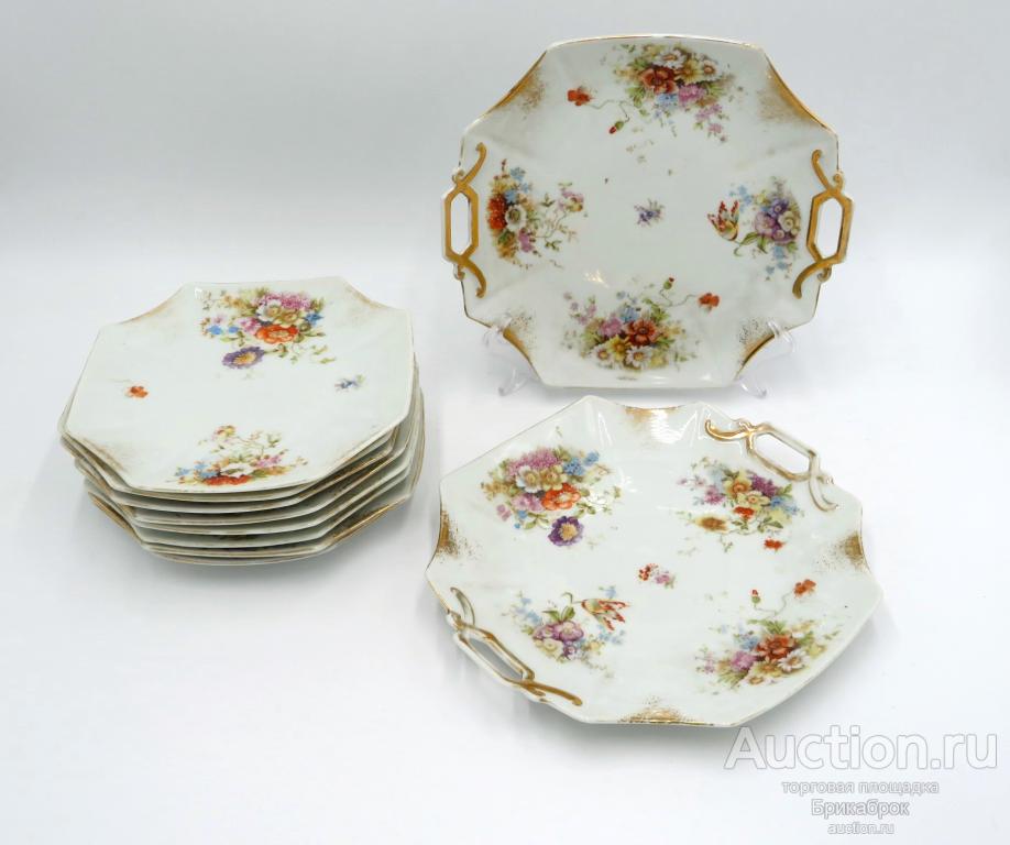 Антикварный сервиз для десерта. Britannia Porcelain Works Karlsbad. Австрия, 1890-е.