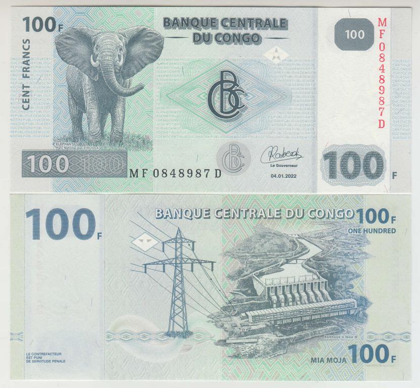 Конго 100 франков 2022 UNC