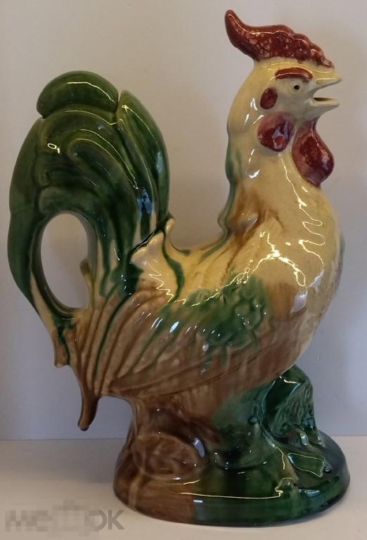 РЕДКИЙ ШТОФ, КУВШИН "ПЕТУХ" 1950-е г МАЙОЛИКА, РОСПИСЬ.32см! АРТЕЛЬ КЕРАМИКА г. НЕВЬЯНСК СССР