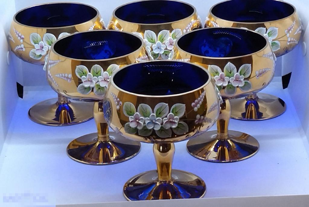 КРЕМАНКА. КОБАЛЬТОВОЕ СТЕКЛО, ПОЗОЛОТА, ЛЕПНИНА  BOHEMIA ЧЕХОСЛОВАКИЯ, ВИНТАЖ, НОВАЯ!