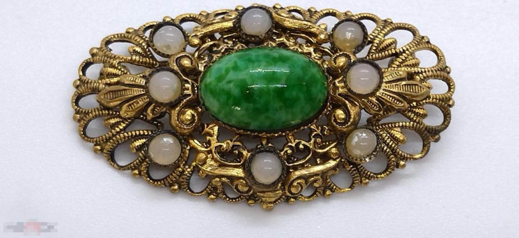 БРОШЬ  5*3см  ПЕКИНСКОЕ СТЕКЛО ЧЕХОСЛОВАКИЯ