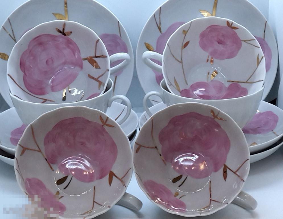 ЧАЙНАЯ ПАРА " УТРЕННЯЯ РОЗА "  ФАРФОР, РОСПИСЬ, ПОЗОЛОТА. ДУЛЕВО