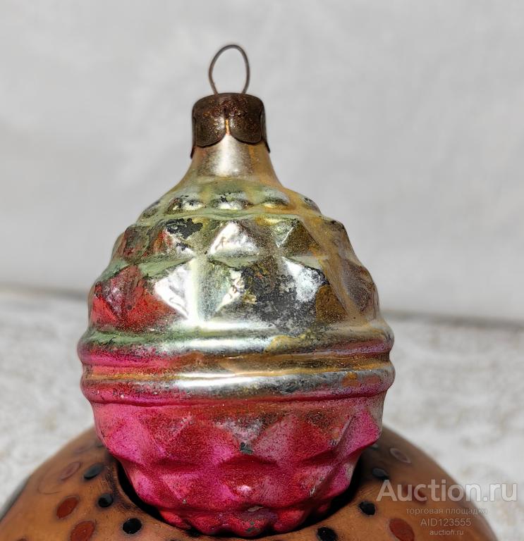 Елочная новогодняя игрушка СССР подвеска шар рельефный 2
