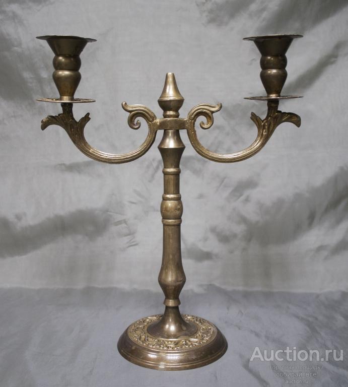 Подсвечник на две свечи, латунь, Индия, высота 32,5 см  (3)