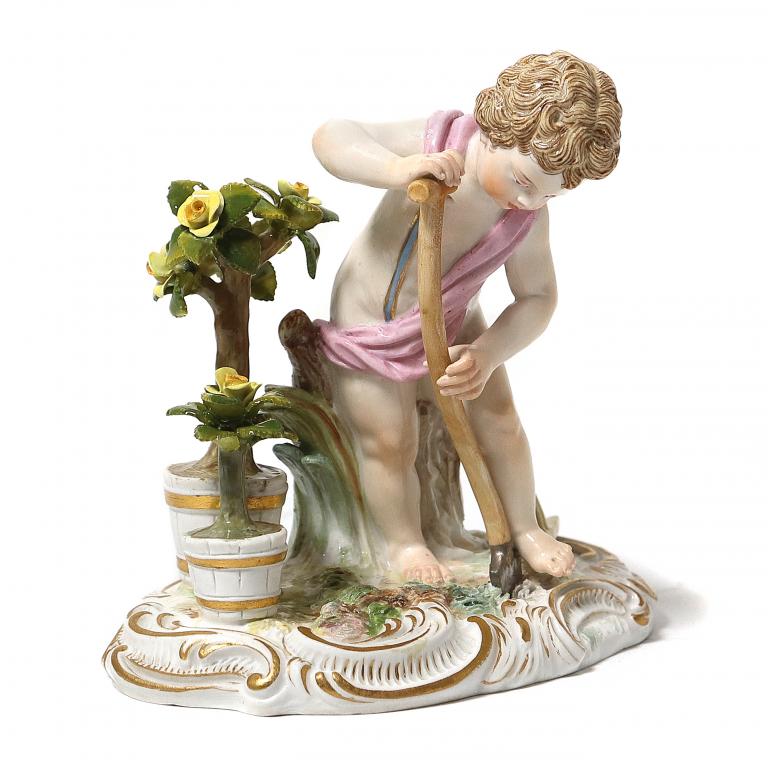 Фарфоровая фигура-аллегория "Путти - садовод". Meissen.