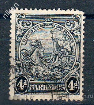 ОСТРОВ БАРБАДОС 1938 БРИТАНСКИЕ КОЛОНИИ СТАНДАРТ ГЕРБ СТАРИННЫЕ МАРКИ 47-1-199