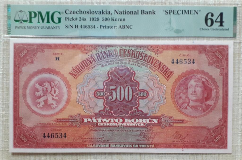 500 крон 1929 Чехословакия (Р:24s). Образец. PMG64