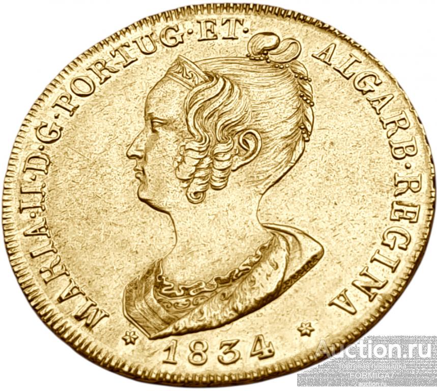 Португалия. Пека (6400 Рейс) 1834 г. Золото. 14.342 г*0.917  0.4228 oz.